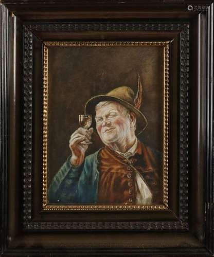 Unclear. Signed, Tyrolean man with wine glass