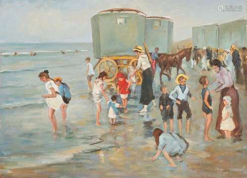 P. Renard, Beach view with figures