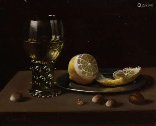 C. Cornelisz, Still life lemon, roemer ..