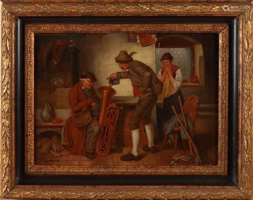 H. Krauz, German interior inn with figures