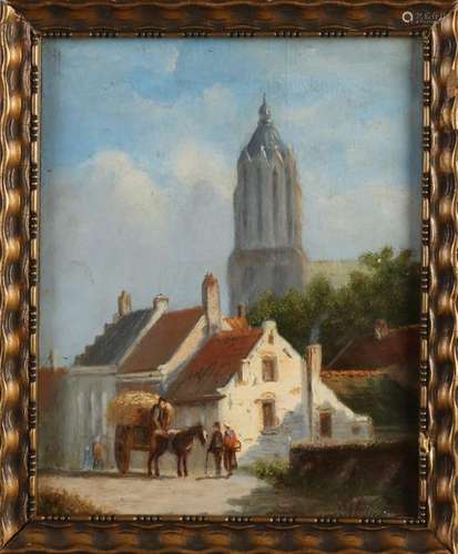 W. Meijer, Village view with figures and horse car…