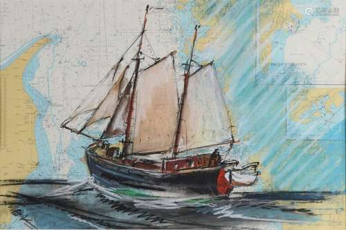 W. Engelsma, Sailboat on map