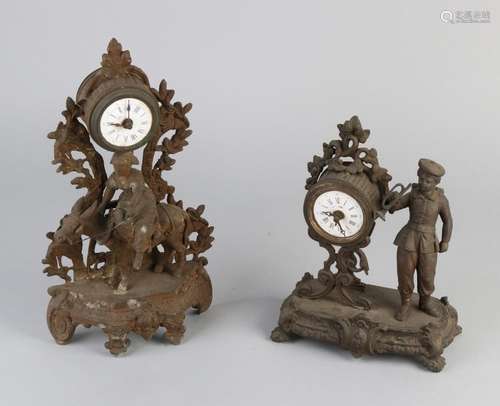 2x French alarm clocks, 1900