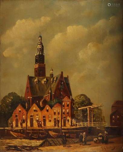 After Vertin, Dutch cityscape with figures