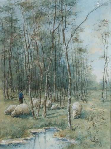 A. Durieux, Shepherd with his sheep at the edge of…