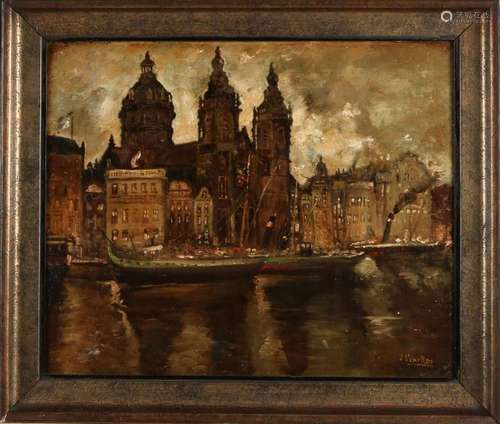 J. Vincken, City view of Amsterdam with steamers