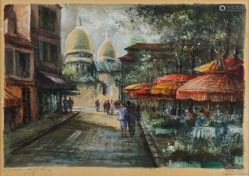 J. Jendron, Cityscape of Paris with terrace and fi…