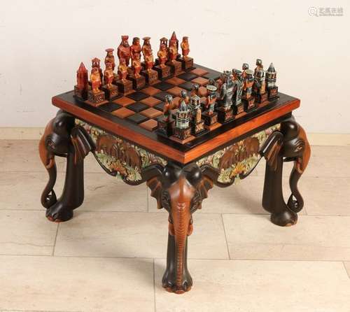 Carved chess table + game