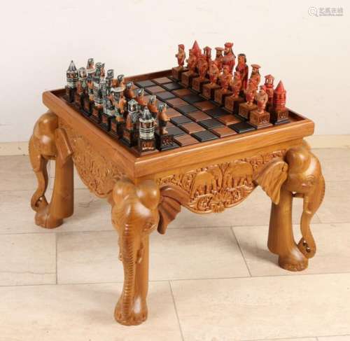 Carved chess table + game