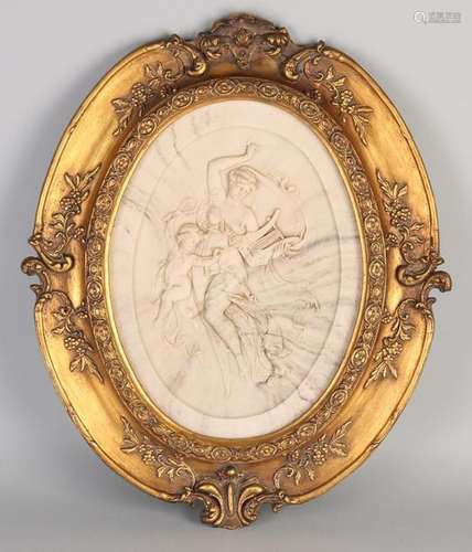 Alabaster plaque in frame