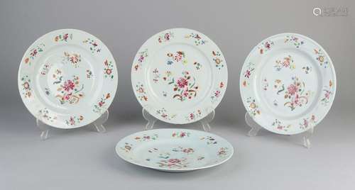 4x 18th century Fam. Rose plates Ø 23 cm.