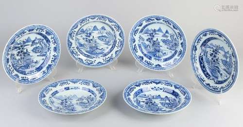 6x 18th century Chinese porcelain Ø 23.5 cm.