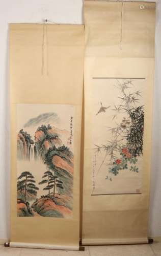 2x Chinese scroll painting