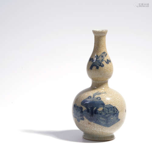 清十八世纪 哥地青花博古纹葫芦瓶