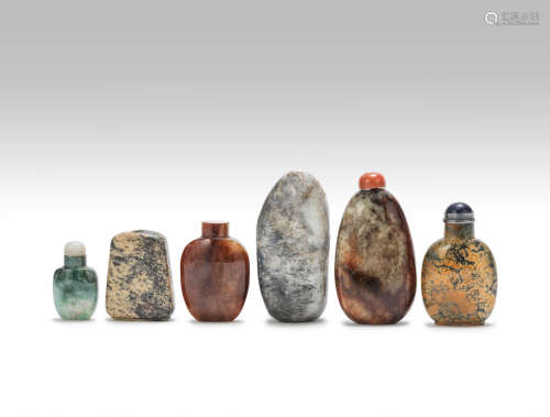 Six hardstone snuff bottles   Late Qing Dynasty