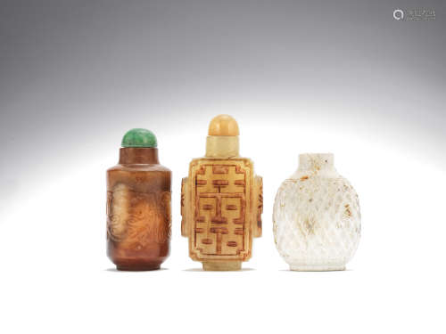 Three various jade and soapstone snuff bottles  Qing Dynasty