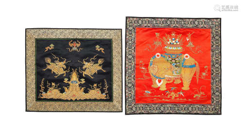 A group of four silk-embroidered textile panels  Early 20th century