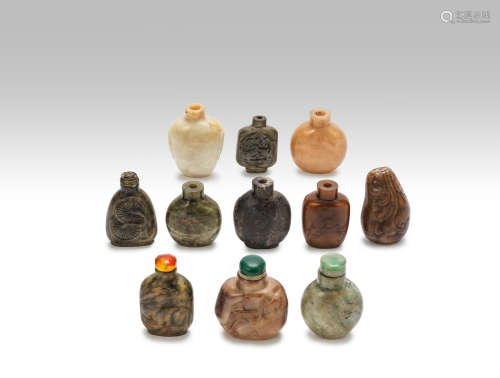 Eleven hardstone snuff bottles  Late Qing Dynasty