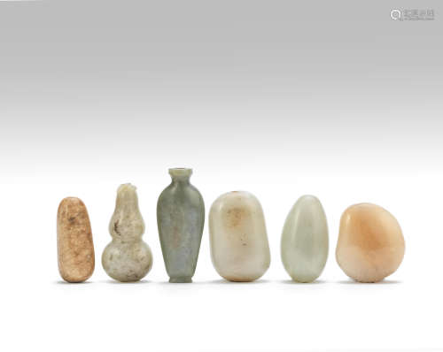 A group of six jade snuff bottles  Qing Dynasty