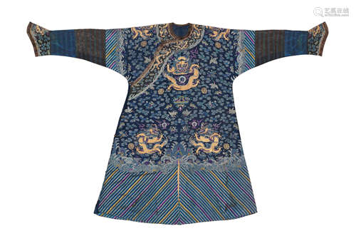 A blue-ground gauze silk 'nine-dragon' robe, jifu   19th century