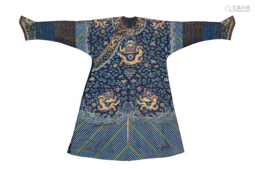 A blue-ground gauze silk 'nine-dragon' robe, jifu   19th century