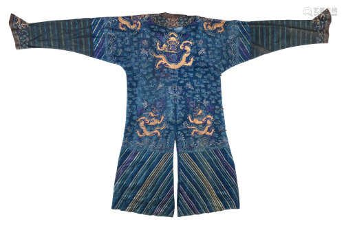 A blue-ground gauze silk 'nine-dragon' robe, jifu  Late Qing Dynasty