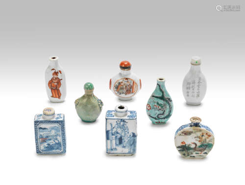 Nine porcelain snuff bottles  Late Qing Dynasty