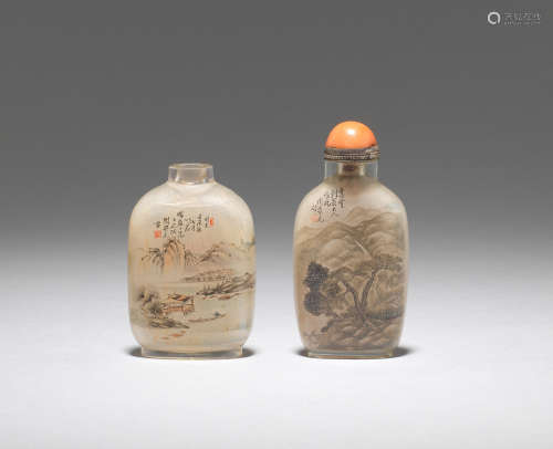 Two inside painted snuff bottles  Attributed to Zhou Leyuan, one dated by inscription to Renchen year (1892)