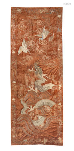 A large velvet 'dragon' embroidery  Meiji Era