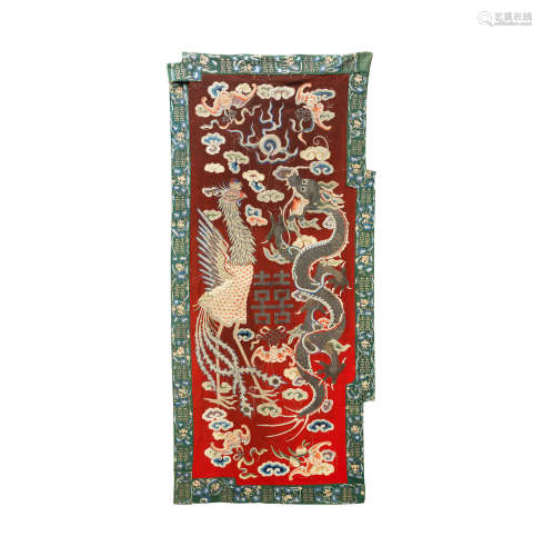 A large embroidered panel 19th century  223cm (87.3/4in) long including the border.
