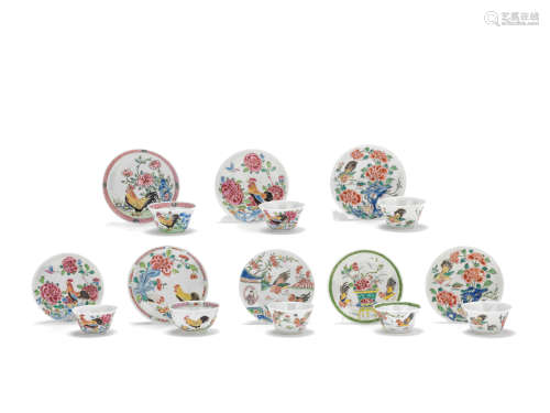 Eight famille rose tea bowls and saucers  Yongzheng/Qianlong