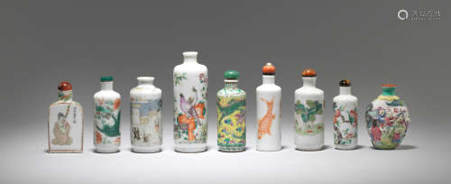 A selection of nine various famille rose and enamelled snuff bottles  Late Qing Dynasty/ Republic Period