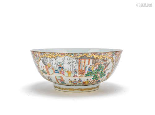 A large famille rose punch bowl  18th century
