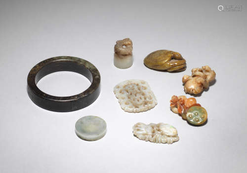 A group of jade, jadeite and hardstone carvings  18th century and later