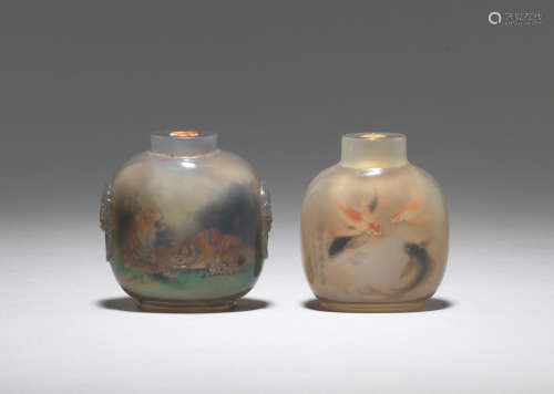 Two inside-painted agate snuff bottles  20th century