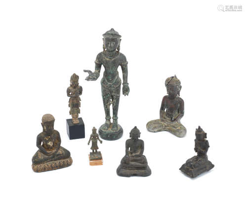 A group of seven various copper-alloy Buddhist figures   Cambodia, Burma and Thailand, 20th century