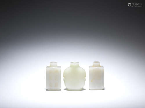 Three jade snuff bottles  19th century