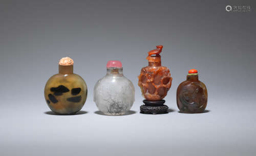 A group of four hardstone snuff bottles   Qing Dynasty