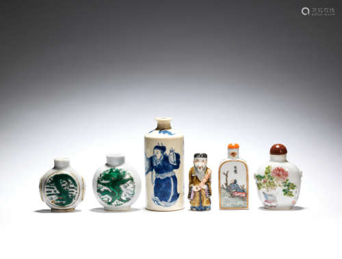 Six porcelain snuff bottles  Qing Dynasty