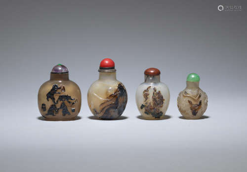 A selection of four 'shadow agate' snuff bottles  19th/20th century