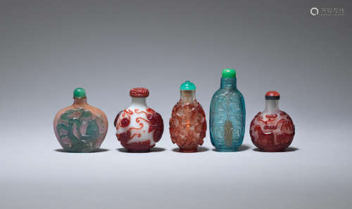 A group of carved glass snuff bottles   18th/19th century and later