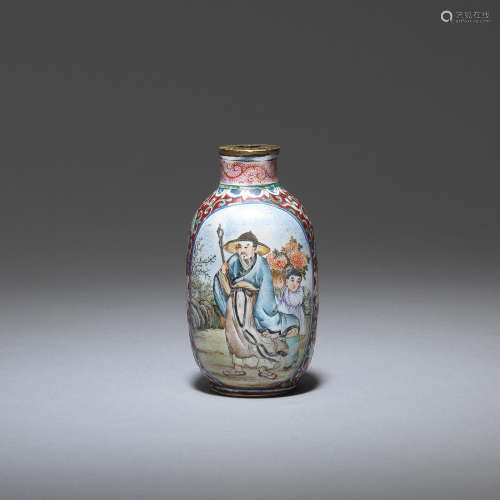 A painted enamel snuff bottle  Qianlong four-character mark, late Qing Dynasty