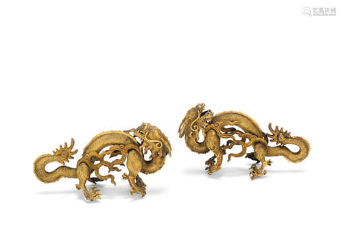 A pair of gilt bronze 'dragon' handles  18th/19th century