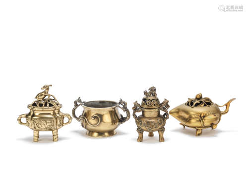 A group of four bronze incense burners  Ming/Qing Dynasty