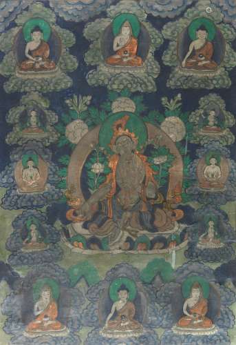 A thangka of Green Tara  Tibet, 19th/20th century