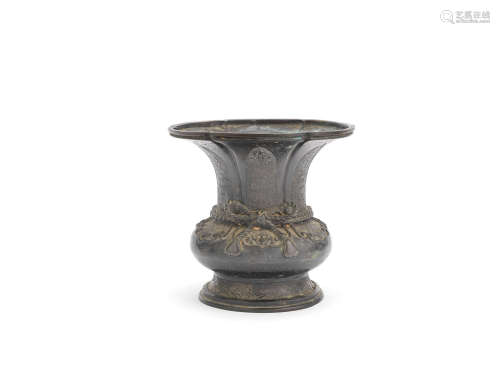 A lobed bronze 'rope twist' vase, zun  Qing Dynasty