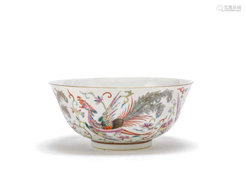 A famille rose 'phoenix' bowl    Guangxu six-character mark and of the period