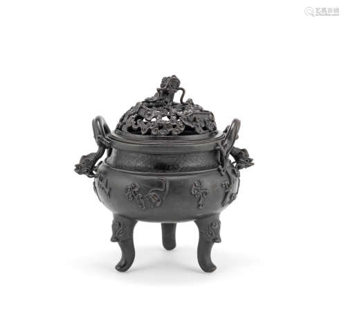 A bronze tripod incense burner  Qing Dynasty