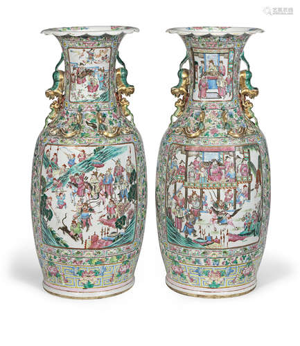 A large pair of Canton famille rose vases  Mid-19th century