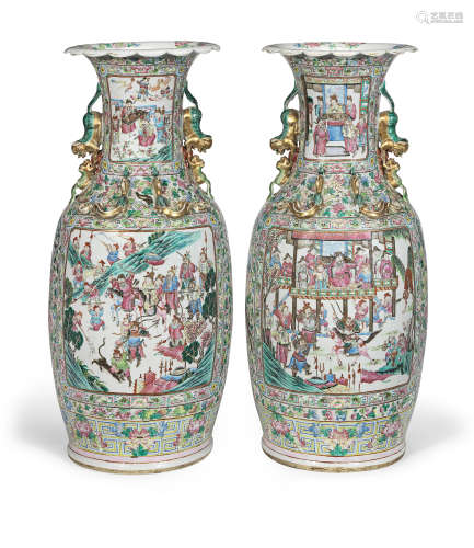 A large pair of Canton famille rose vases  Mid-19th century